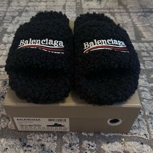 Balenciaga fur slides